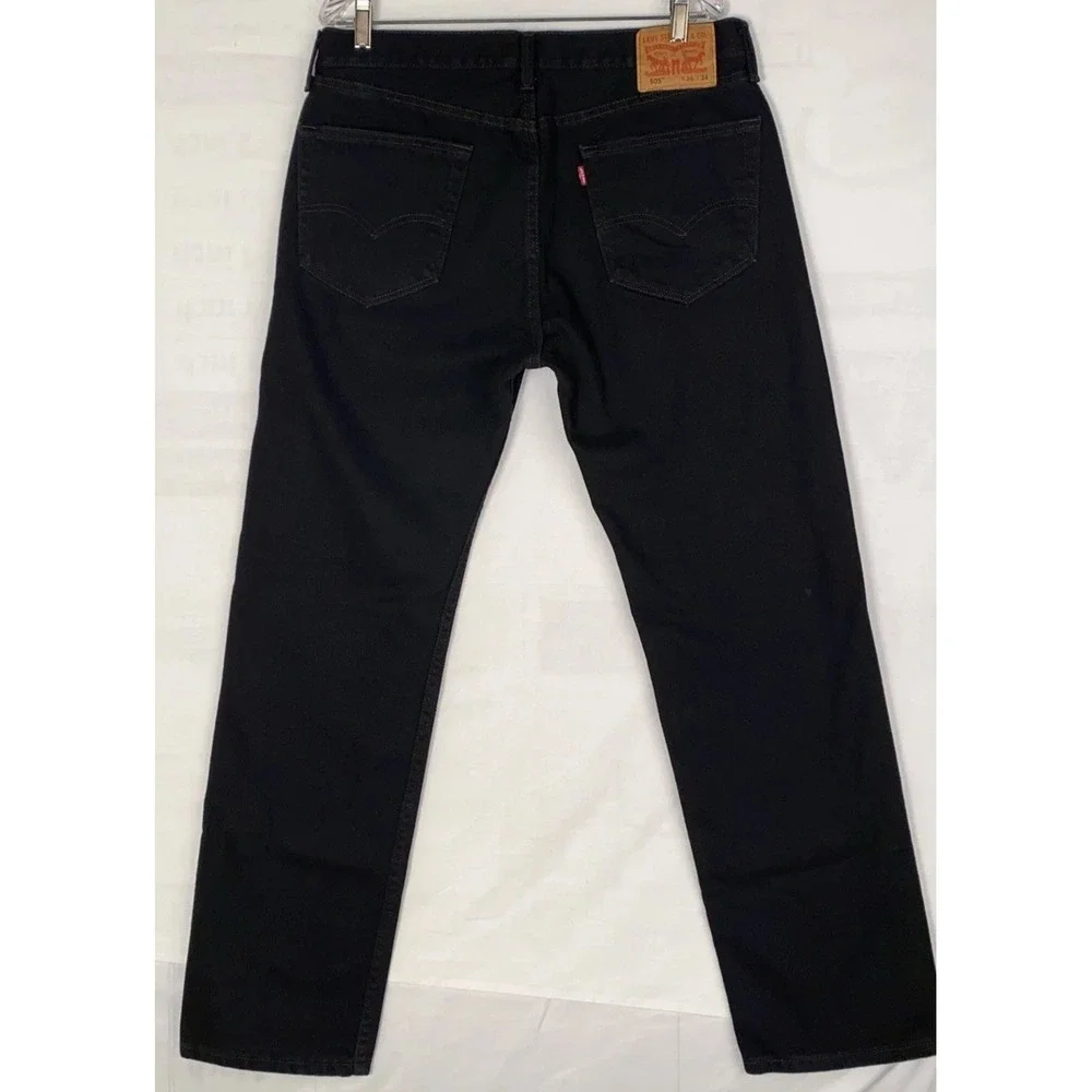 Levis Mens 505 Regular Fit Straight‎ Leg Jeans W36 L34 Black Denim